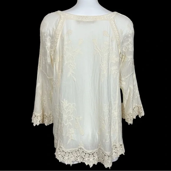 Soft Surroundings Romantic Lace Ivory Floral Embroidered Blouse Medium - Picture 8 of 13
